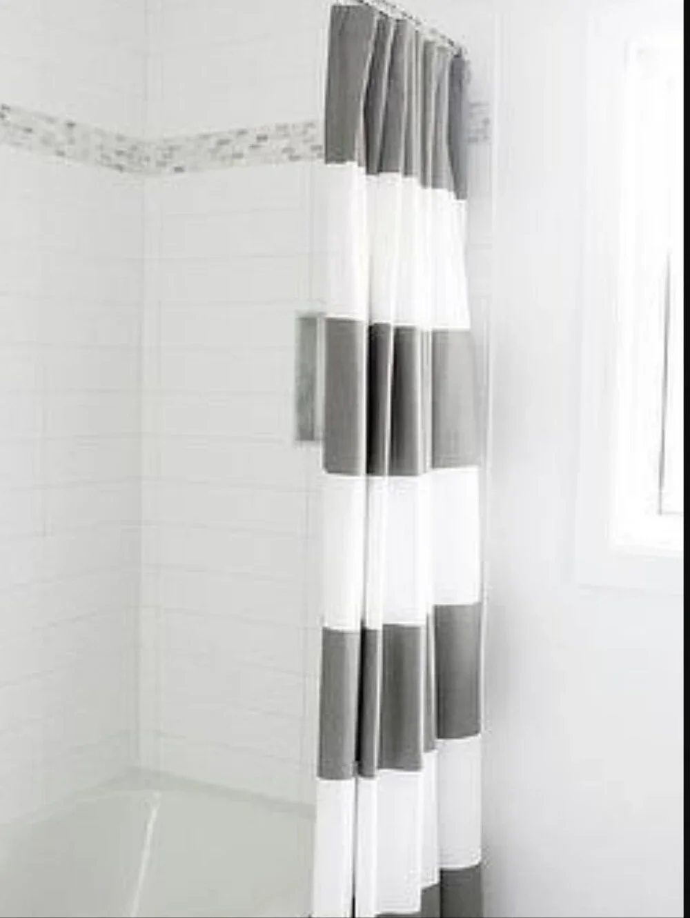 West Elm Shower Curtain Cotton Canvas Gray Ivory Stripe 72×74